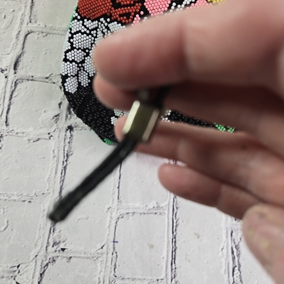 Vtg  60s neon plastic beaded floral drawstring hippie ethnic boho festival purse - Picture 5 of 10